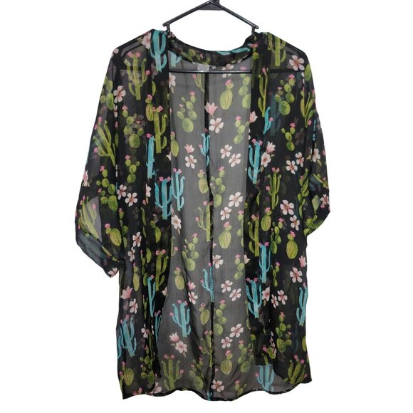 Cactus Print Sheer Kimono Bathing Suit Cover-Up For Women Polyester One Size - Picture 6 of 10